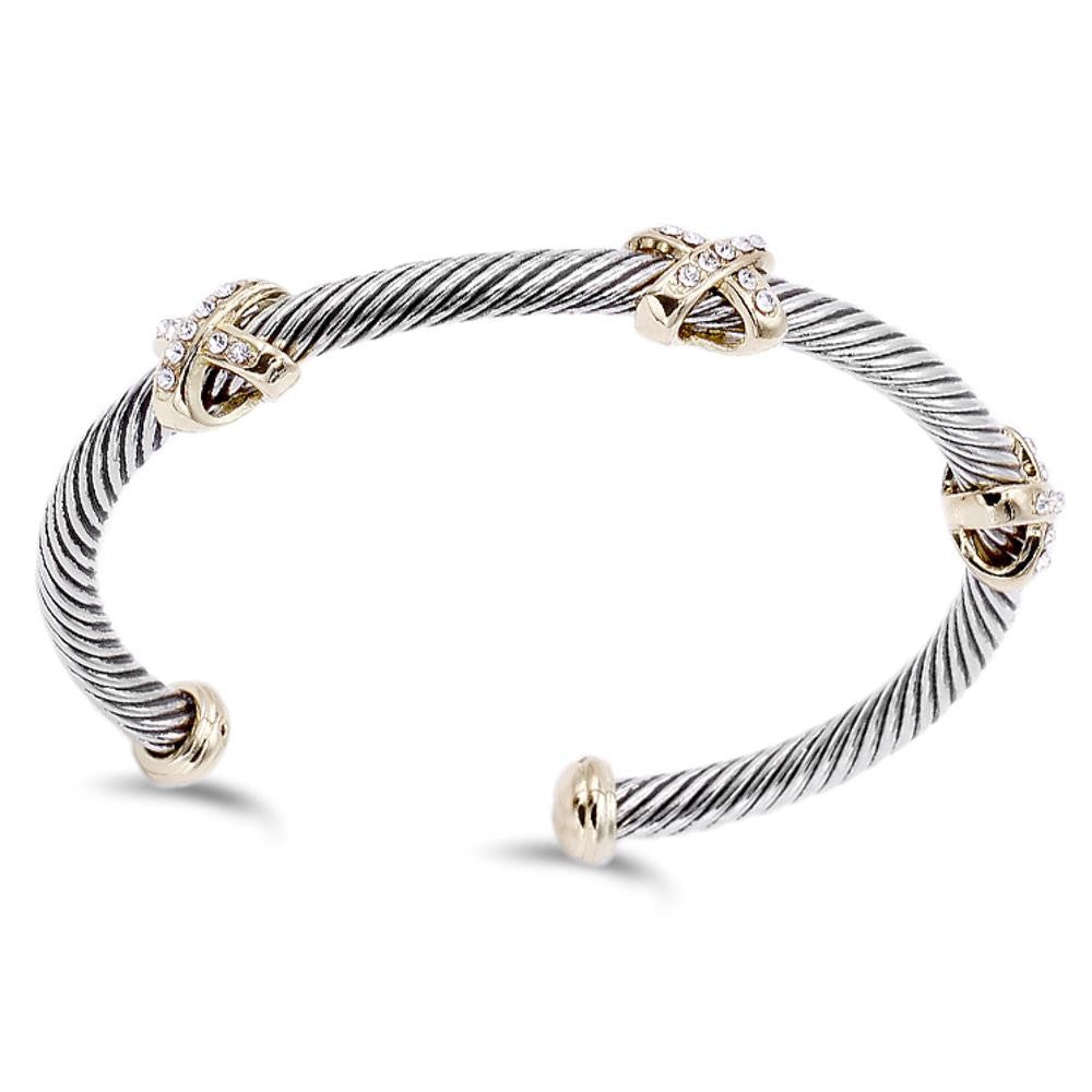 2-Tone Plated Cable Cuff Bracelet