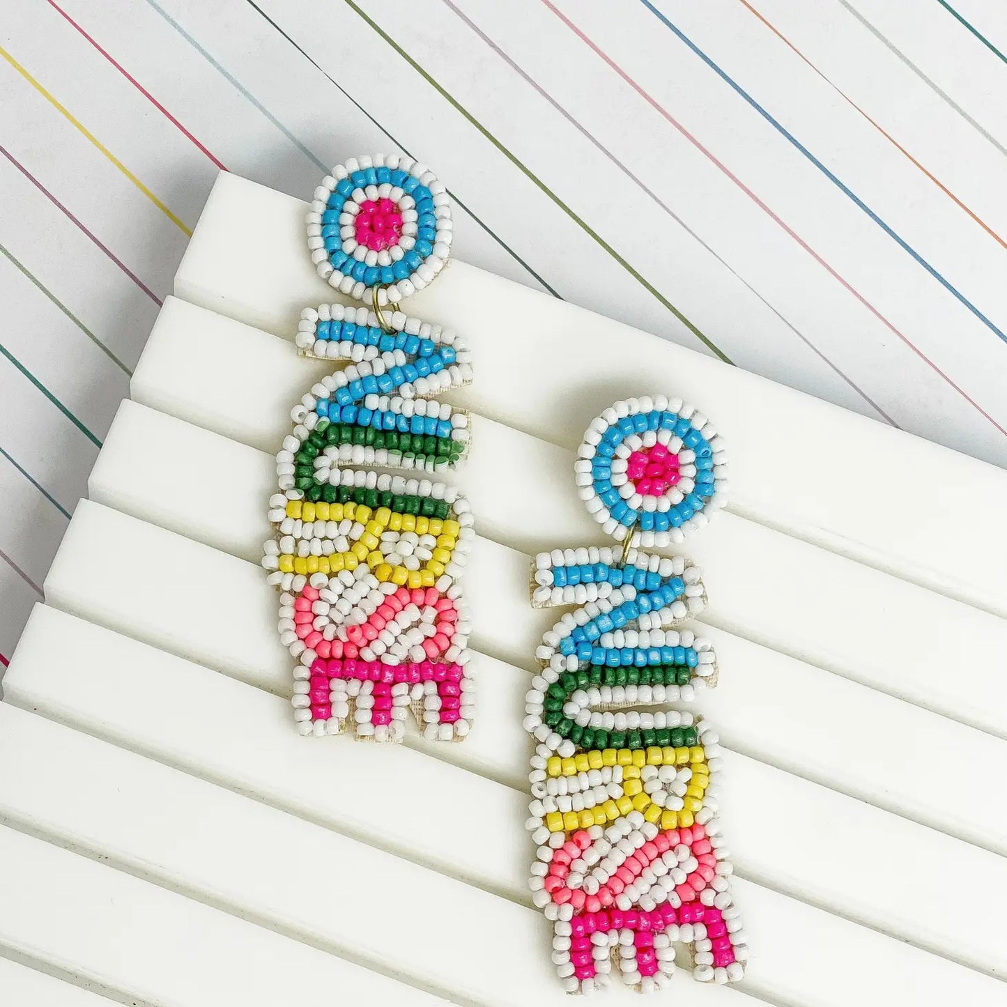 Bright Multi 'Nurse' Beaded Dangle Earrings