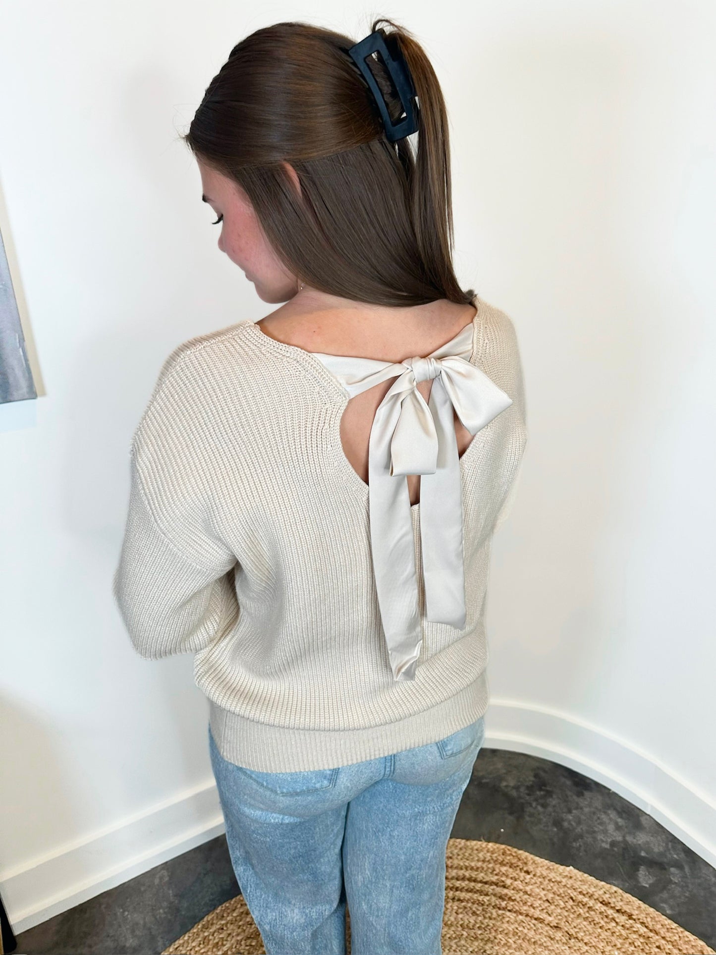 Knot Back Bow Bubble Sweater