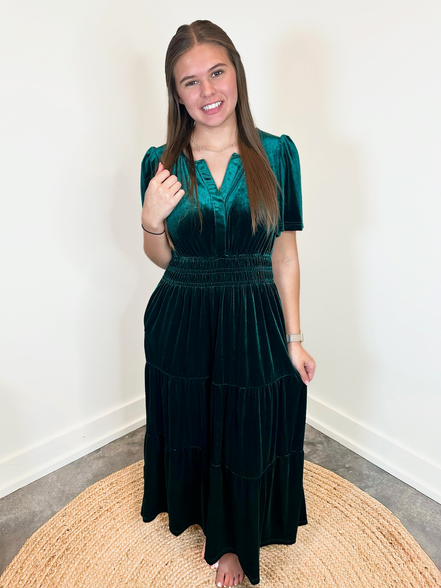 Velvet Shirred Maxi Dress