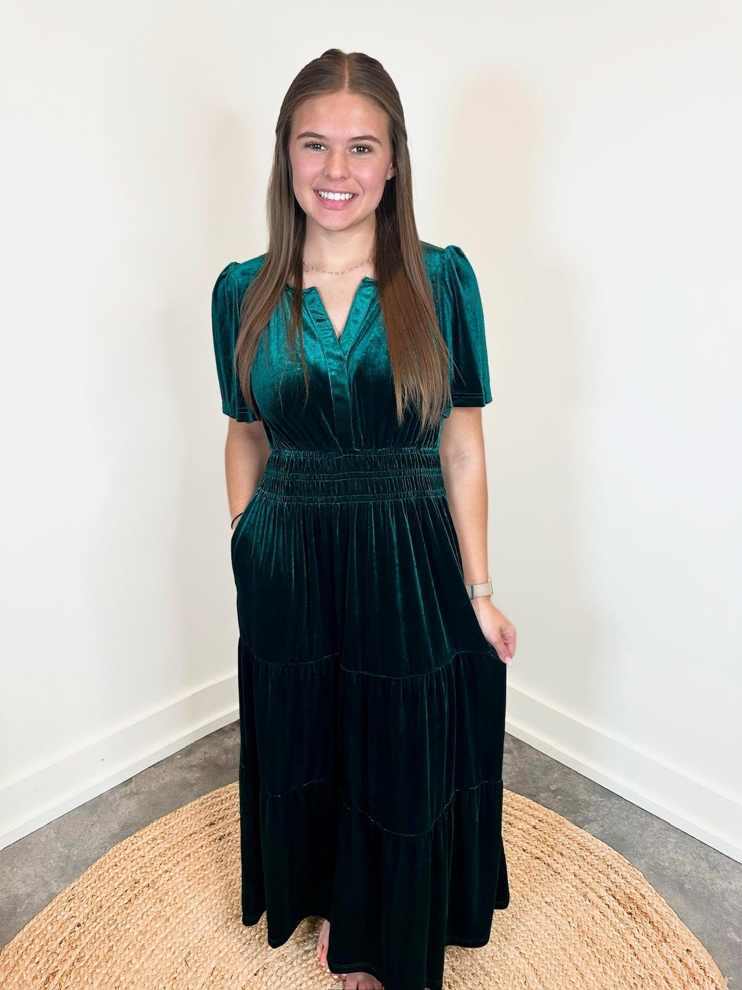 Velvet Shirred Maxi Dress