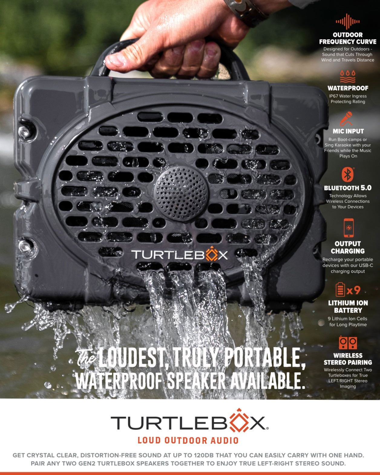 TURTLEBOX: LOUD! Outdoor Waterproof Bluetooth Speaker Gen2