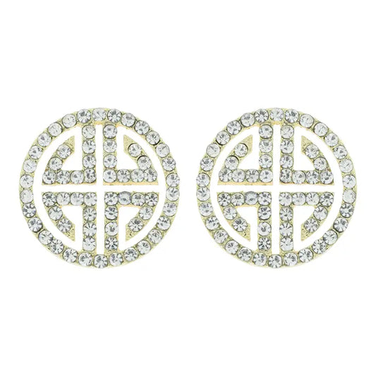 Rhinestone Round Ancient Greek Key Stud Earrings