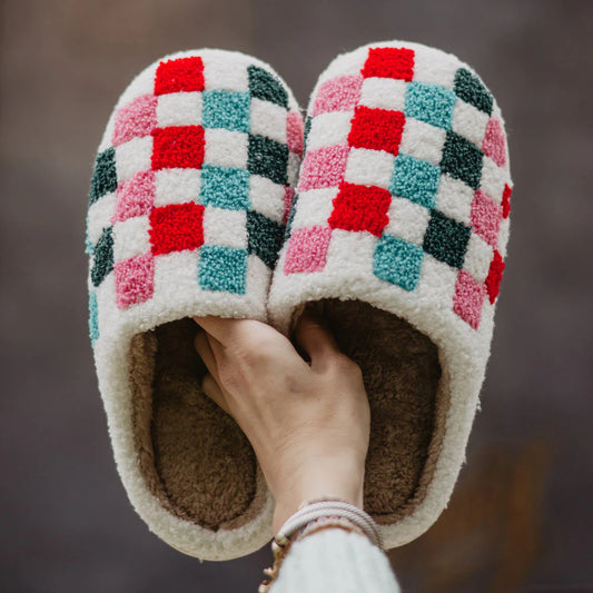 Multicolored Checkered Slippers