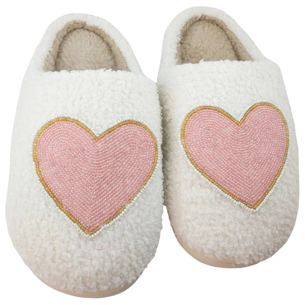 Beaded Pink & Gold Heart Slipper