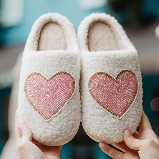 Beaded Pink & Gold Heart Slipper