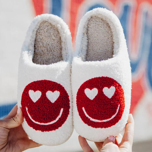 Red Heart Eyes Happy Face Slippers